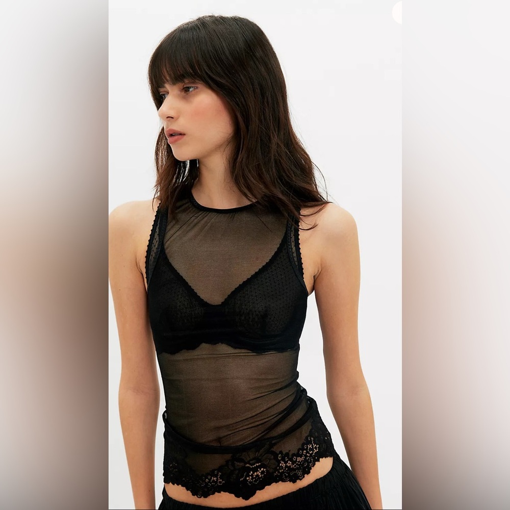 NWT Free People Boudoir Dreams Cami, Black, Lace Hem, XS